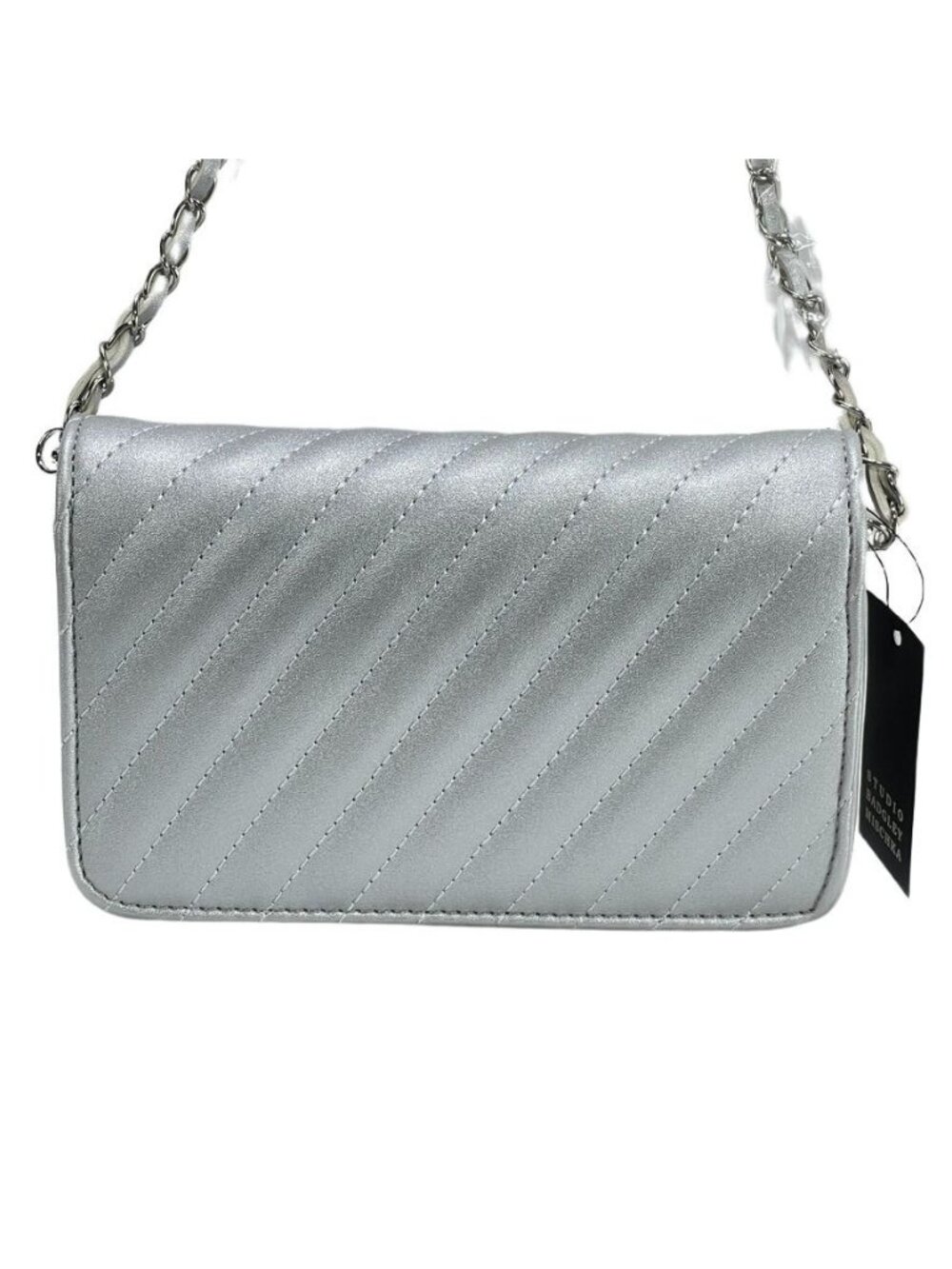 Studio Badgley Mischka Quilted Silver Crossbody Bag With Chain Strap - Picture 7 of 13